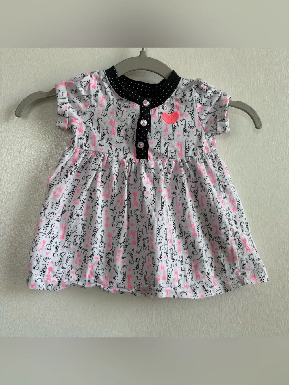 Just One You by Carter's Girls 3M Giraffe Print A-Line White Black Pink Dress